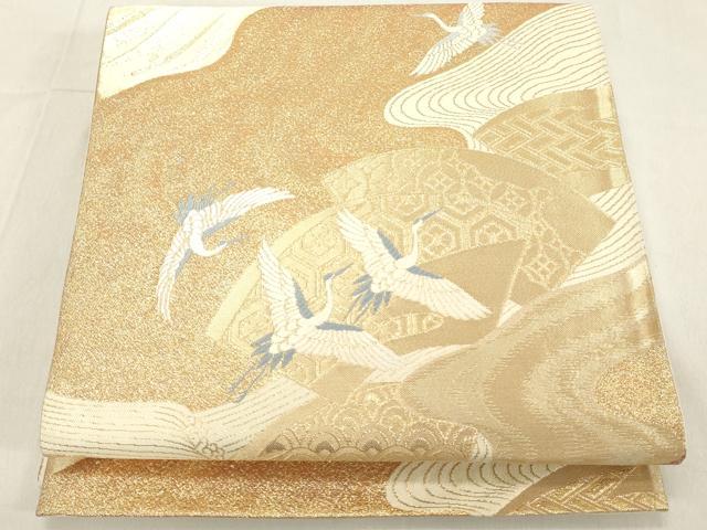 平和屋着物◎六通柄袋帯 地紙飛鶴吉祥文 金糸 正絹 逸品 DAAZ8221cd