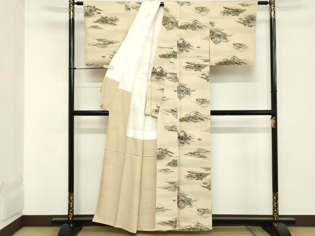 平和屋着物■上質な小紋 風景文 暈し染め 鬼しぼ縮緬 正絹 逸品 DAAZ8364cd
