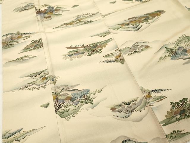 平和屋着物■上質な小紋 風景文 暈し染め 鬼しぼ縮緬 正絹 逸品 DAAZ8364cd