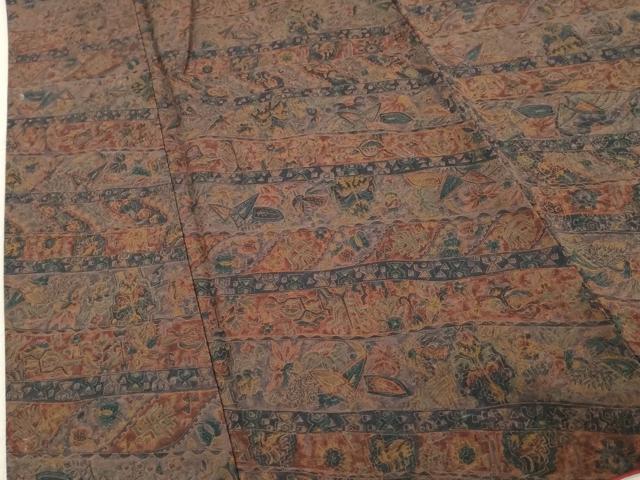 平和屋着物■上質な小紋 更紗花文 正絹 紬地 逸品 DAAZ8446cd