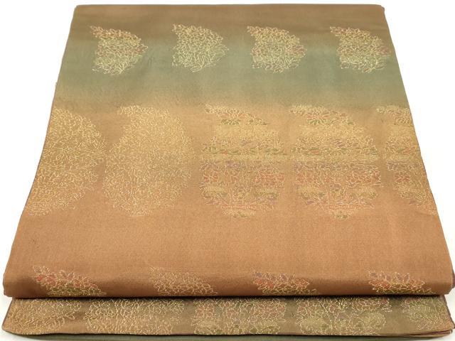 平和屋着物◎両面 六通柄袋帯 草花文 金糸 正絹 逸品 DAAZ8570qa