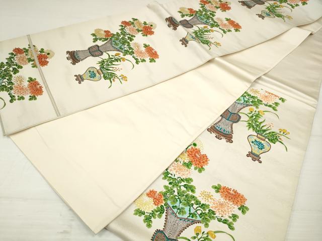 平和屋着物◎六通柄袋帯 唐織 飾花文 銀糸 正絹 逸品 DAAZ8591qa