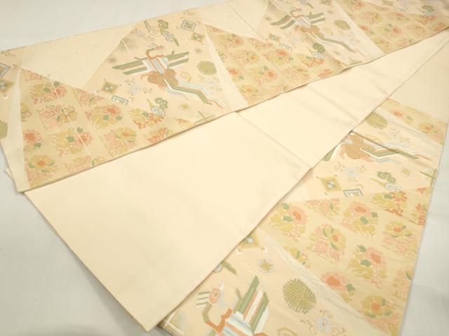 平和屋着物◎六通柄袋帯 飛鶴花文 兎 金糸 正絹 逸品 DAAZ8613qa