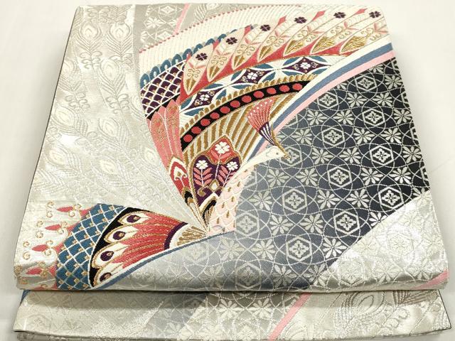 平和屋着物◎六通柄袋帯 唐織 孔雀花文 金銀糸 正絹 逸品 DAAZ8617qa