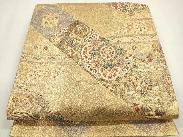 平和屋着物◎六通柄袋帯 更紗花鳥文 金銀糸 正絹 逸品 DAAZ8633qa