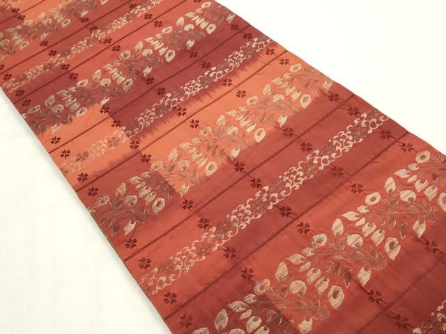 平和屋着物◎両面 全通柄袋帯 舞花横段文 金糸 正絹 逸品 DAAZ8649qa