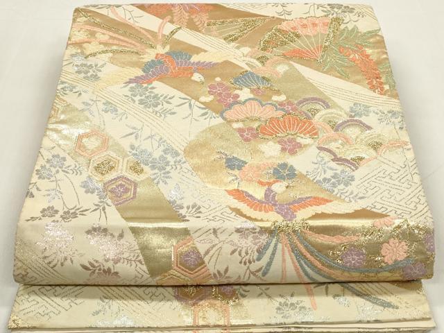 平和屋着物◎六通柄袋帯 唐織 鳳凰枝松花文 金銀糸 正絹 逸品 DAAZ8684qa