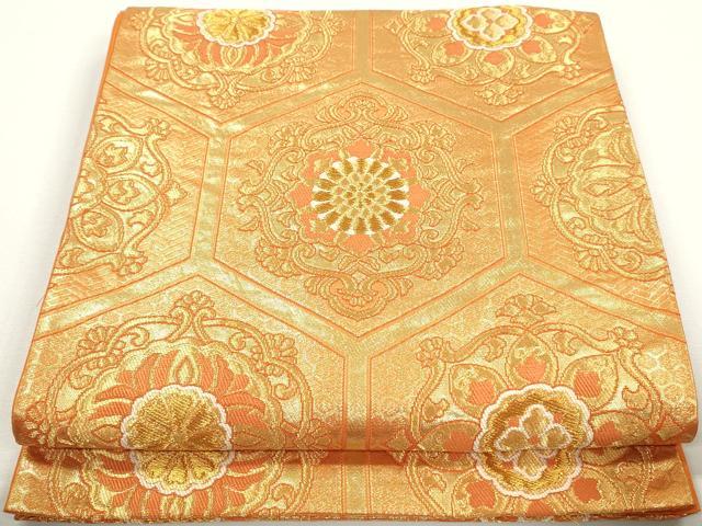 平和屋着物◎六通柄袋帯 亀甲正倉院花文 金糸 正絹 逸品 DAAZ8778qa