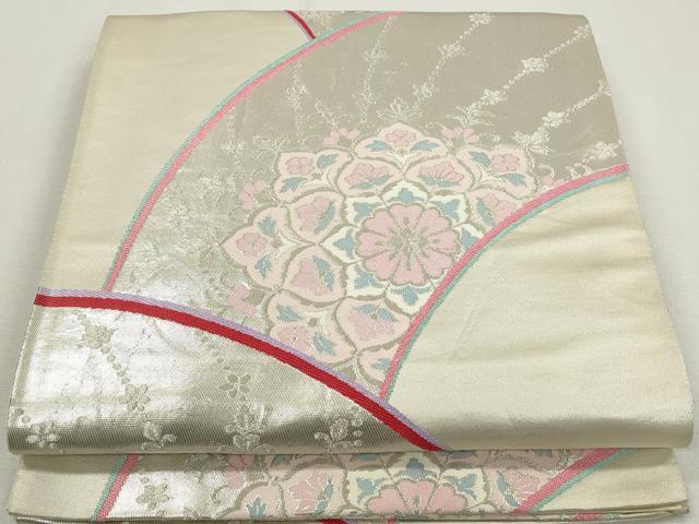 平和屋着物◎六通柄袋帯 正倉院花文 銀糸 正絹 逸品 DAAZ8782qa