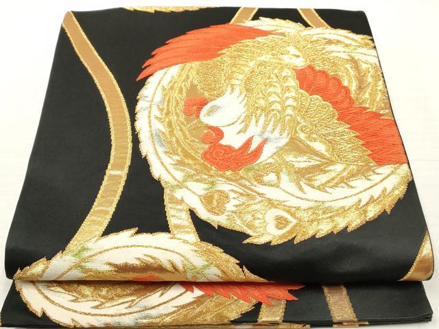 平和屋着物◎六通柄袋帯 唐織 立涌鳳凰文 黒地 金糸 正絹 逸品 DAAZ8831qa