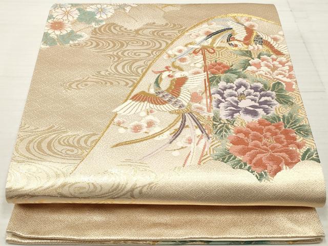 平和屋着物◎六通柄袋帯 鳳凰花文 金糸 正絹 逸品 DAAZ8864qa