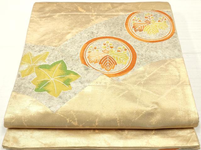 平和屋着物◎太鼓柄袋帯 地紙桐楓文 銀糸 正絹 逸品 DAAZ8886qa