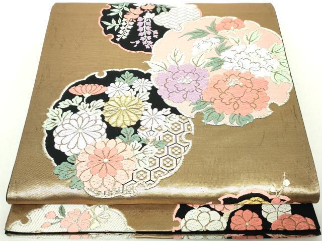 平和屋着物◎六通柄袋帯 唐織 桃山元禄 雪輪花文 金糸 正絹 逸品 DAAZ8918qa
