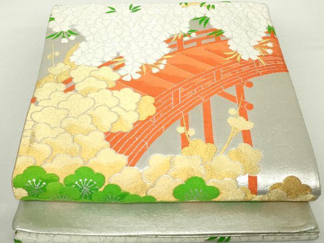 平和屋着物◎六通柄袋帯 唐織 渡橋枝梅文 金銀糸 正絹 逸品 DAAZ8977qa