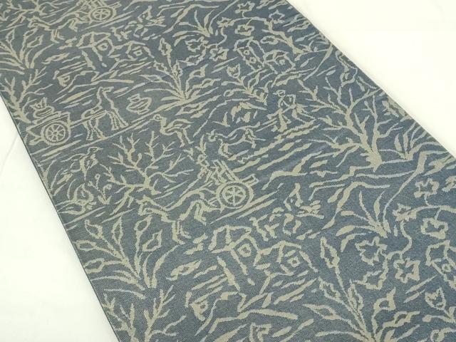 平和屋着物◎六通柄袋帯 狩猟文 銀糸 正絹 逸品 DAAZ9002qp
