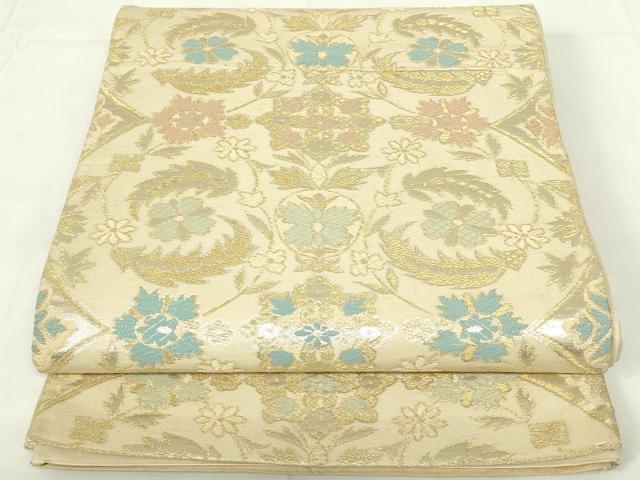 平和屋着物◎六通柄袋帯 唐織 更紗花文 金糸 正絹 逸品 DAAZ9071qp