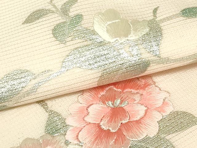 平和屋着物*夏物 九寸名古屋帯 刺繍 草花文 銀彩 正絹 逸品 DAAZ9081qp