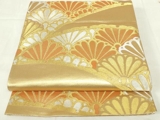 平和屋着物◎六通柄袋帯 雪芝菊青海波 金銀糸 正絹