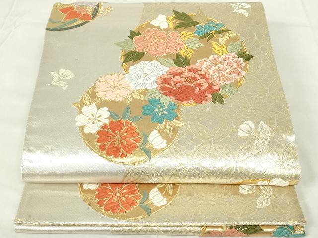 平和屋着物◎六通柄袋帯 唐織 吉祥花丸文 金銀糸 引箔 正絹