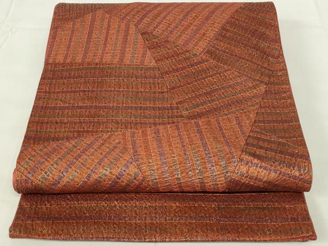 平和屋着物◎六通柄袋帯 切嵌 横段文 金糸 正絹 逸品