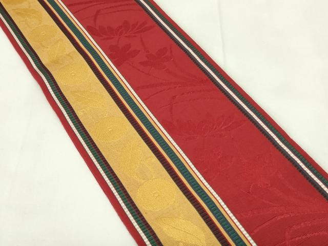 平和屋着物●本場筑前博多織　半幅帯　花間道　正絹　逸品　DABD1976ps 平和屋着物□極上 本場筑前博多織 八寸名古屋帯 花唐草間道 逸品
