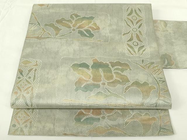 平和屋着物◎本場筑前博多織 八寸名古屋帯 更紗花文 正絹 逸品