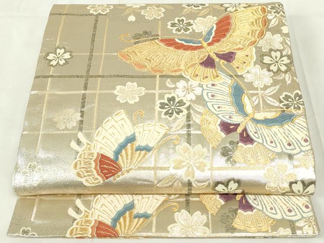 平和屋着物◎佐賀錦 六通柄袋帯 花蝶文 金銀糸 正絹 逸品 DAAZ9163qp