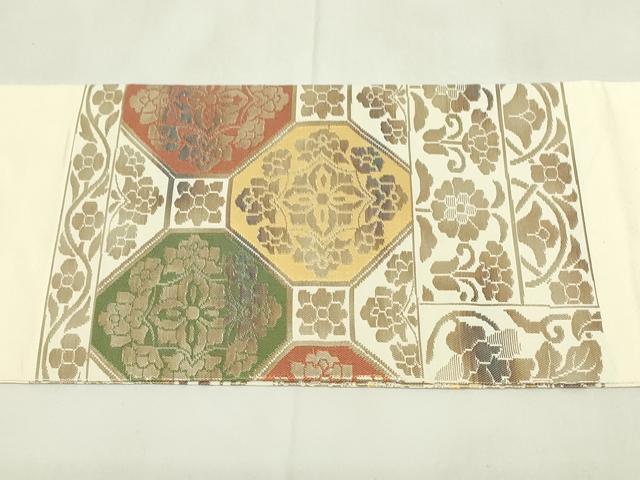平和屋着物◎九寸名古屋帯 亀甲花文 引箔 正絹 逸品 DAAZ9243qp