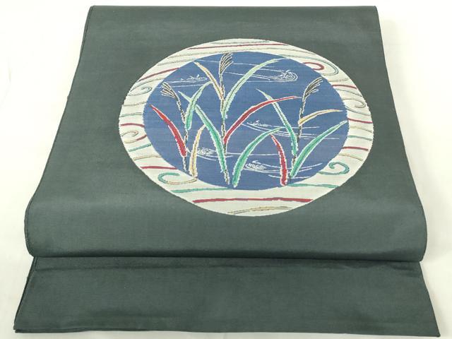 平和屋着物◎太鼓柄袋帯 芒文 正絹 逸品 DAAZ9254qp