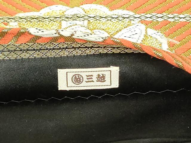 平和屋着物◎六通柄袋帯 亀甲松葉文 黒地 金糸 三越扱い 正絹 逸品 DAAZ9287qp