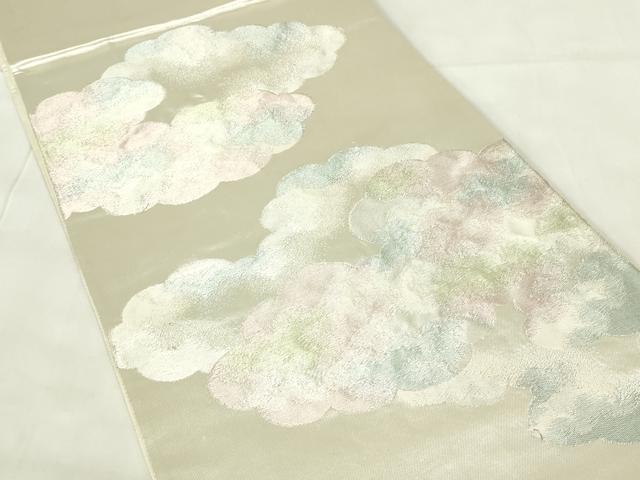 平和屋着物◎六通柄袋帯 雲重ね文 銀糸 正絹 逸品 DAAZ9294qp