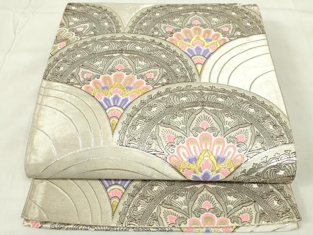平和屋着物◎両面 全通柄袋帯 正倉院花青海波文 金銀糸 正絹 逸品 DAAZ9306qp
