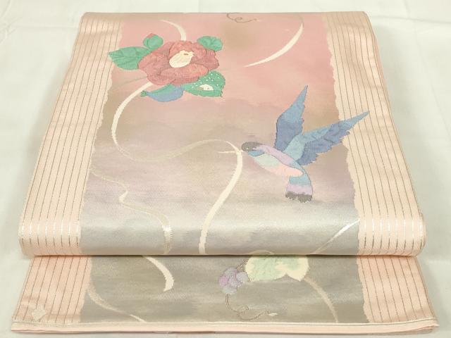 平和屋着物○八寸名古屋帯 紬地 葡萄蔦の葉文 正絹 逸品 未使用