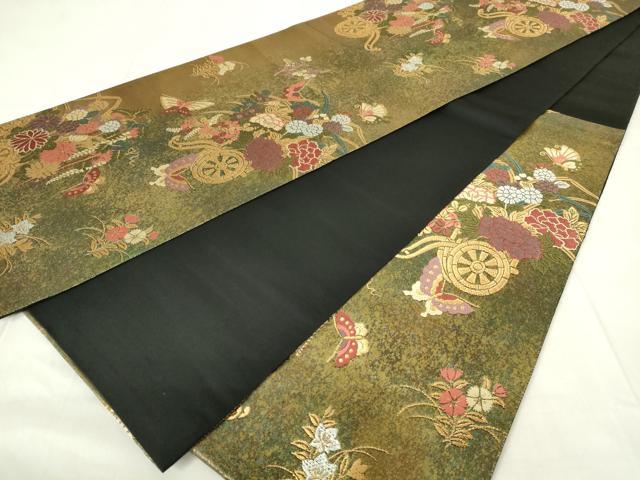 平和屋着物◎六通柄袋帯 唐織 花蝶文 全能シルク箔 正絹 逸品 DAAZ9421qp