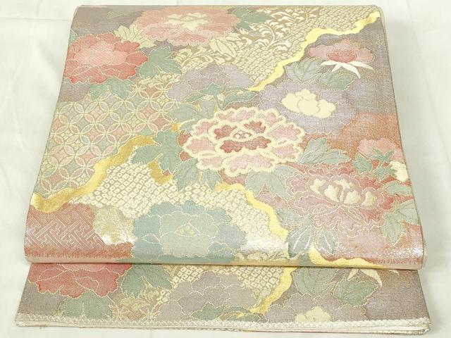 平和屋着物◎六通柄袋帯 吉祥花文 金銀糸 正絹 逸品 DAAZ9494qp