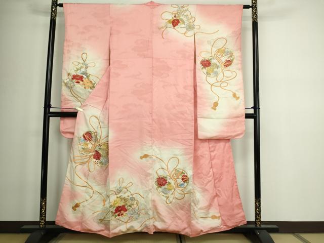 平和屋着物●豪華振袖　駒刺繍　鴛鴦花文　暈し染め　金銀彩　銀通し地　正絹　逸品　AABD9905ck 平和屋着物□豪華振袖 駒刺繍 鼓花文 暈し染め 正絹 逸品