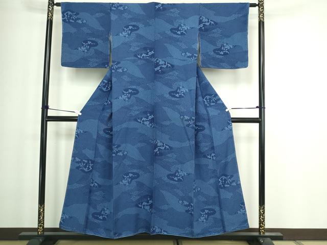 平和屋着物■上質な小紋 草花文 藍 正絹 逸品 DAAZ9984sf