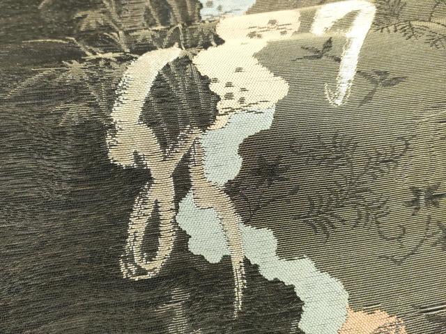 平和屋着物*夏物 六通柄 本袋帯 笹竹文字文 黒地 金糸 正絹 逸品 DABA0001cm