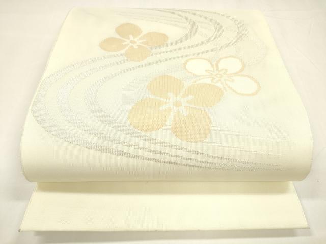 平和屋着物*夏物 八寸名古屋帯 流水花文 銀糸 DABA0017cm