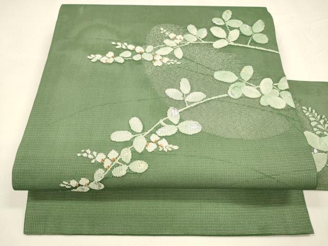平和屋着物*夏物 九寸名古屋帯 草葉文 金銀糸 正絹 逸品 DABA0038cm