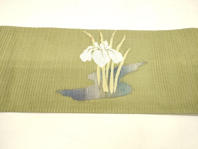 平和屋着物*夏物 九寸名古屋帯 流水杜若 金銀糸 正絹 逸品 DABA0056cm