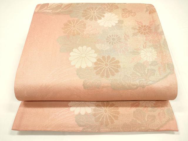 平和屋着物*夏物 六通柄袋帯 草花文 金糸 正絹 逸品 DABA0074cm