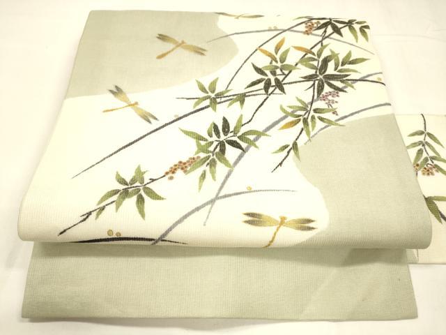 平和屋着物*夏物 九寸名古屋帯 南天蜻蛉文 金銀彩 正絹 逸品 DABA0123cm