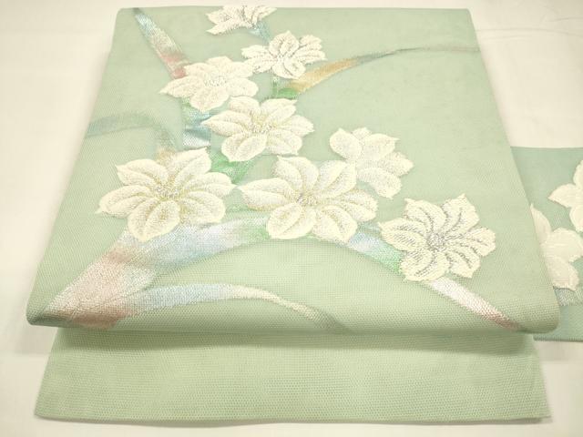平和屋着物*夏物 九寸名古屋帯 草花文 金銀糸 正絹 逸品 DABA0146cm