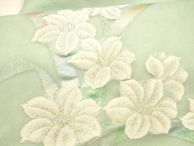 平和屋着物*夏物 九寸名古屋帯 草花文 金銀糸 正絹 逸品 DABA0146cm