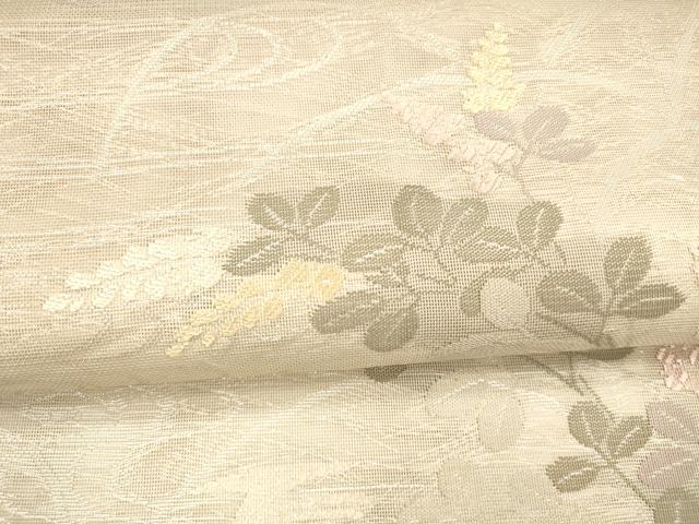 平和屋着物*夏物 六通柄袋帯 唐織 流水草葉文 銀糸 正絹 逸品 DABA0154cm
