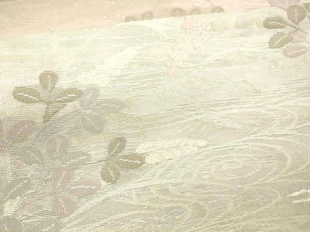平和屋着物*夏物 六通柄袋帯 唐織 流水草葉文 銀糸 正絹 逸品 DABA0154cm