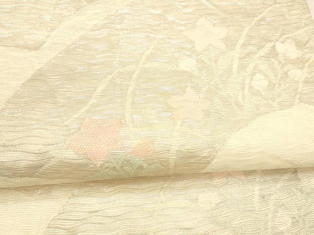 平和屋着物*夏物 六通柄袋帯 地紙草花文 金銀糸 正絹 逸品 DABA0156cm
