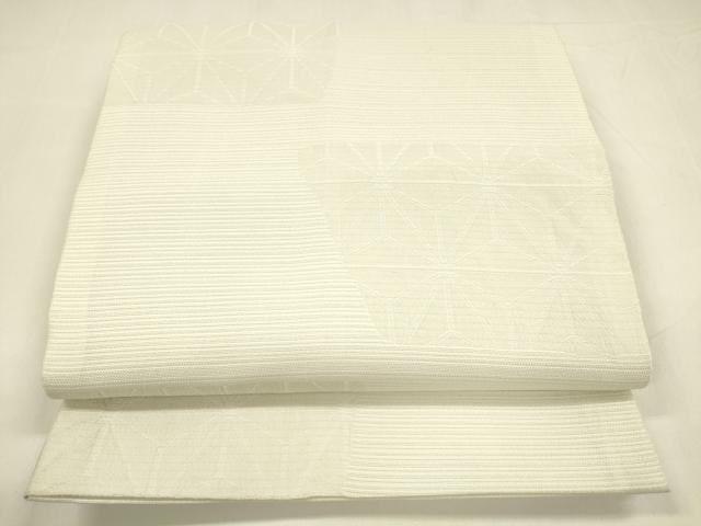 平和屋着物*夏物 全通柄 京袋帯 麻の葉文様 白緑色 DABA0160cm