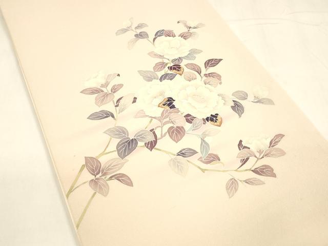 平和屋着物●太鼓柄袋帯 作家物 枝花文 銀通し地 正絹 逸品 DABA0178cm